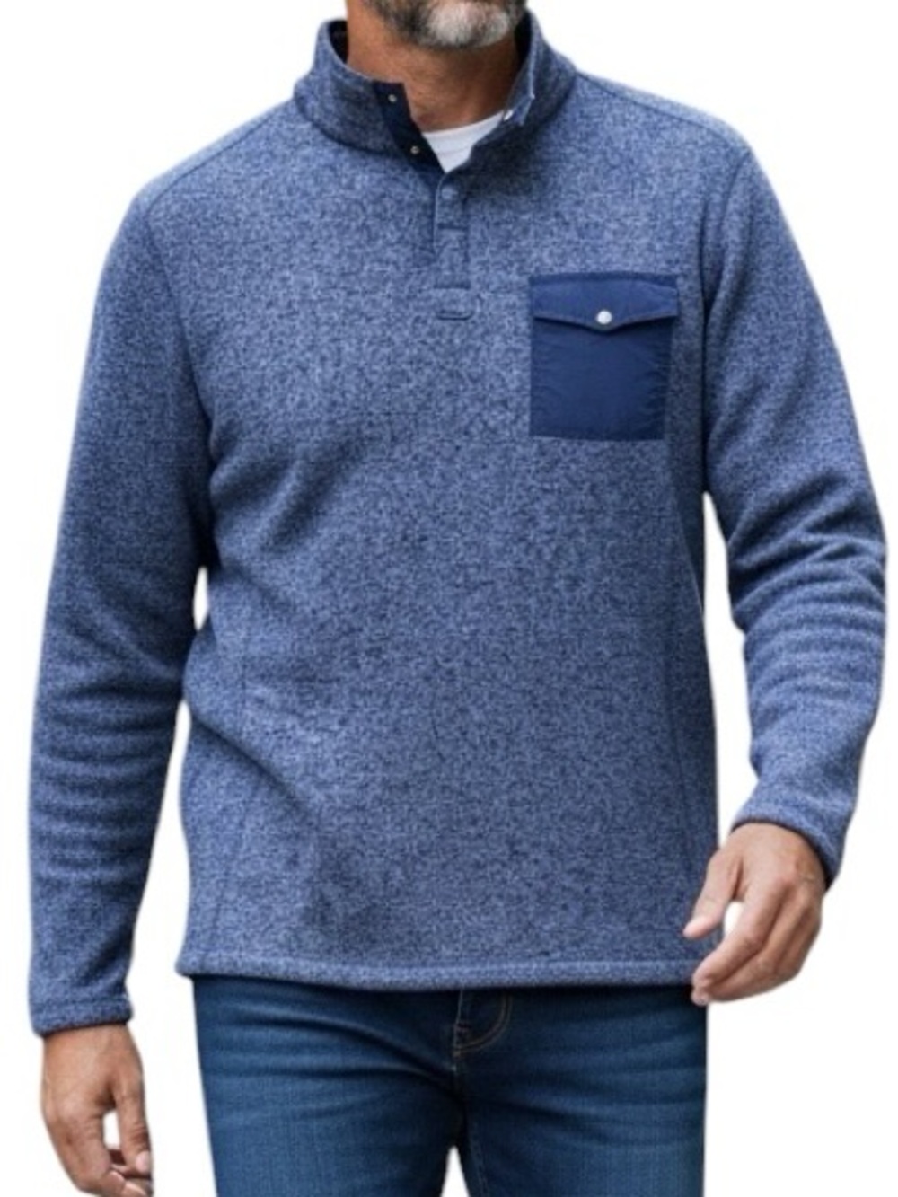 Woolrich Men's Heather Navy Collared Pullover with Contrast Chest Pocket Size L